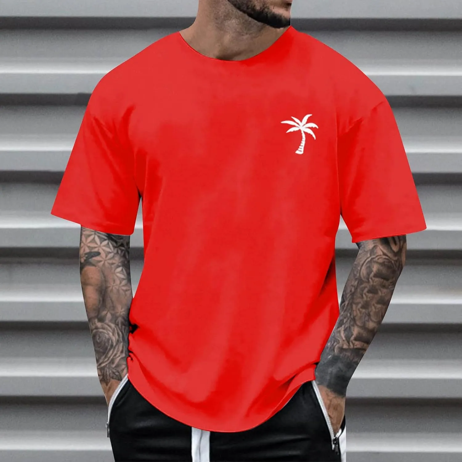 Mens Casual Shirts Graphic Round Neck Short Sleeve Loose Summer Fashion T-Shirt