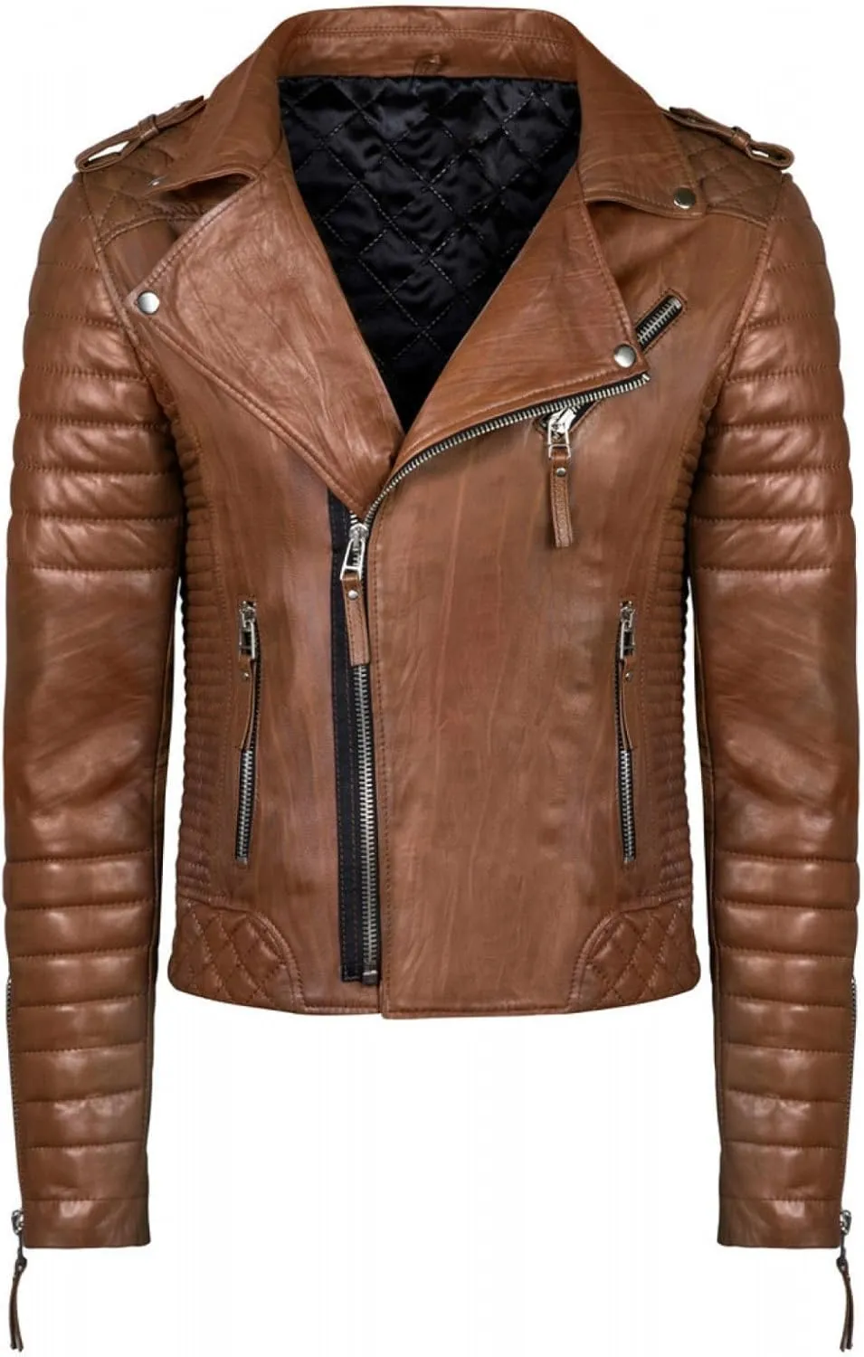 Mens Distress Leather Jackets Motorcycle Bomber Biker Stylish Outerwear Zipper JacketBrown Jacket