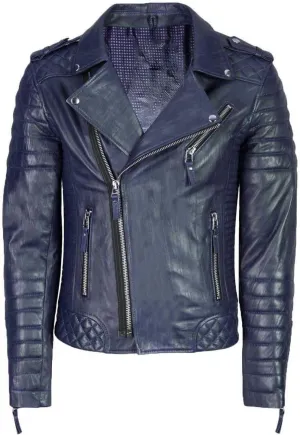 Mens Distress Leather Jackets Motorcycle Bomber Biker Stylish Outerwear Zipper JacketNavy Blue Jacket