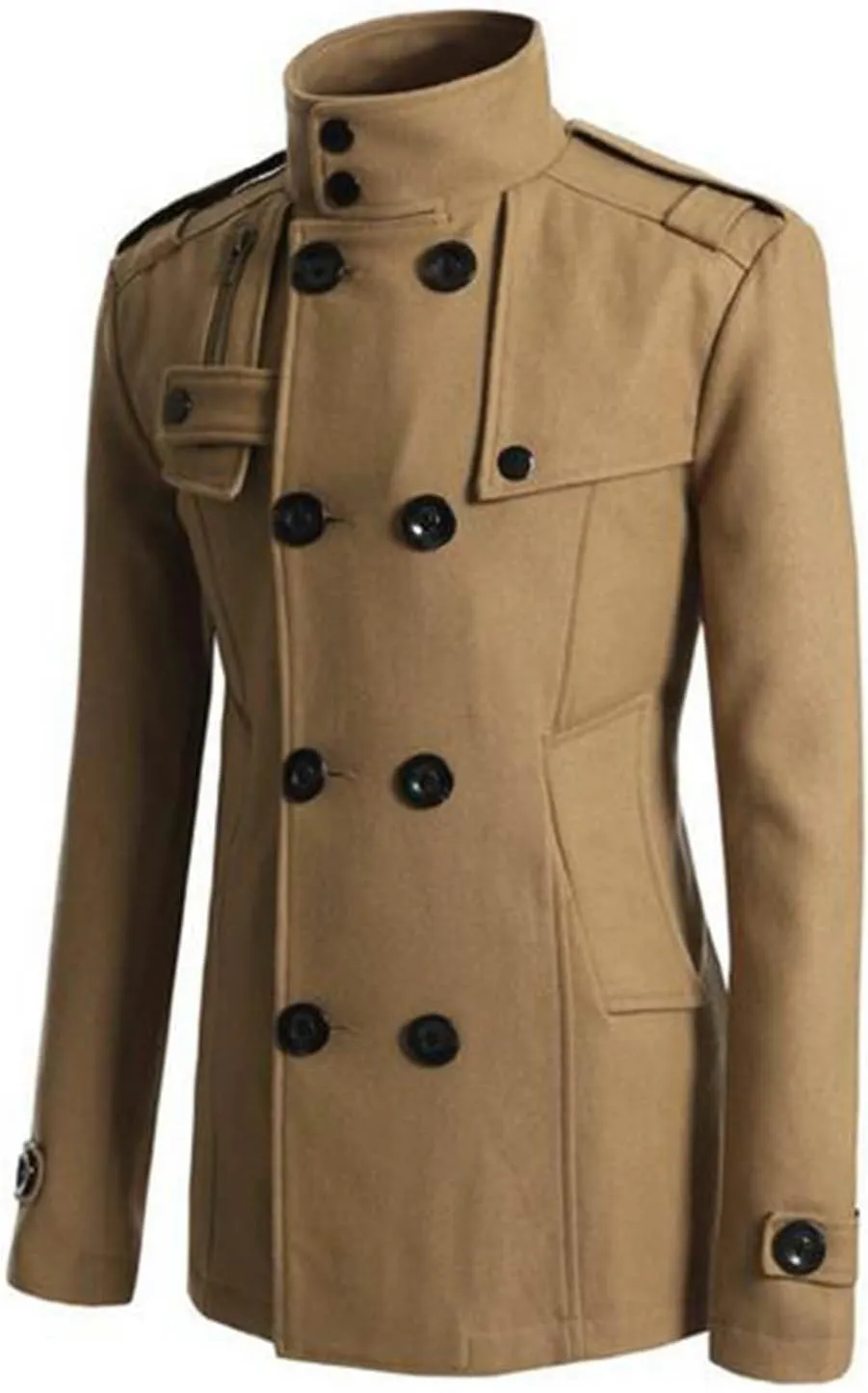 Men's Double Breasted Pea Coat Stylish Casual Wool Blend Trench Coats Slim Fit Lapel Business Jacket Outerwear