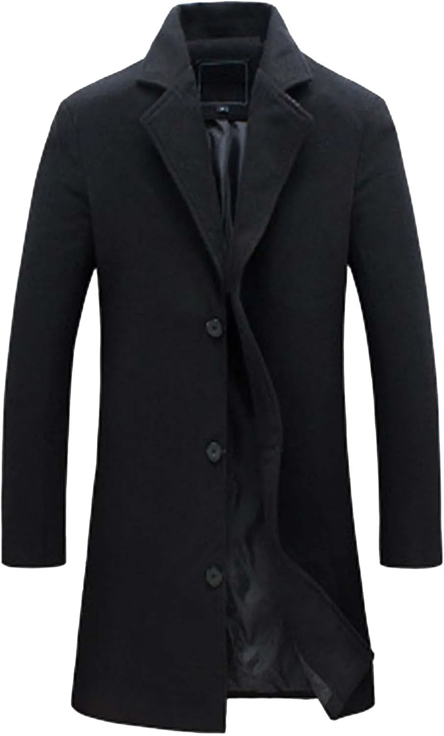 Mens Double Breasted Trench Coat Notched Collar Long Jacket Wool Blend Pea Coat Smart Casual Business Overcoat Big&Tall