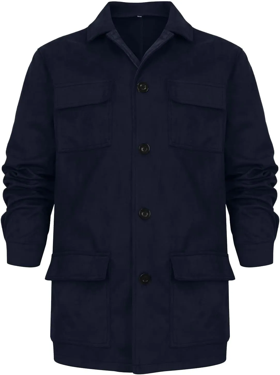 Mens Faux Suede Leather Jacket Single Breasted Button Down Solid Lapel Neck Outerwear Coat with Pocket for Wedding Prom
