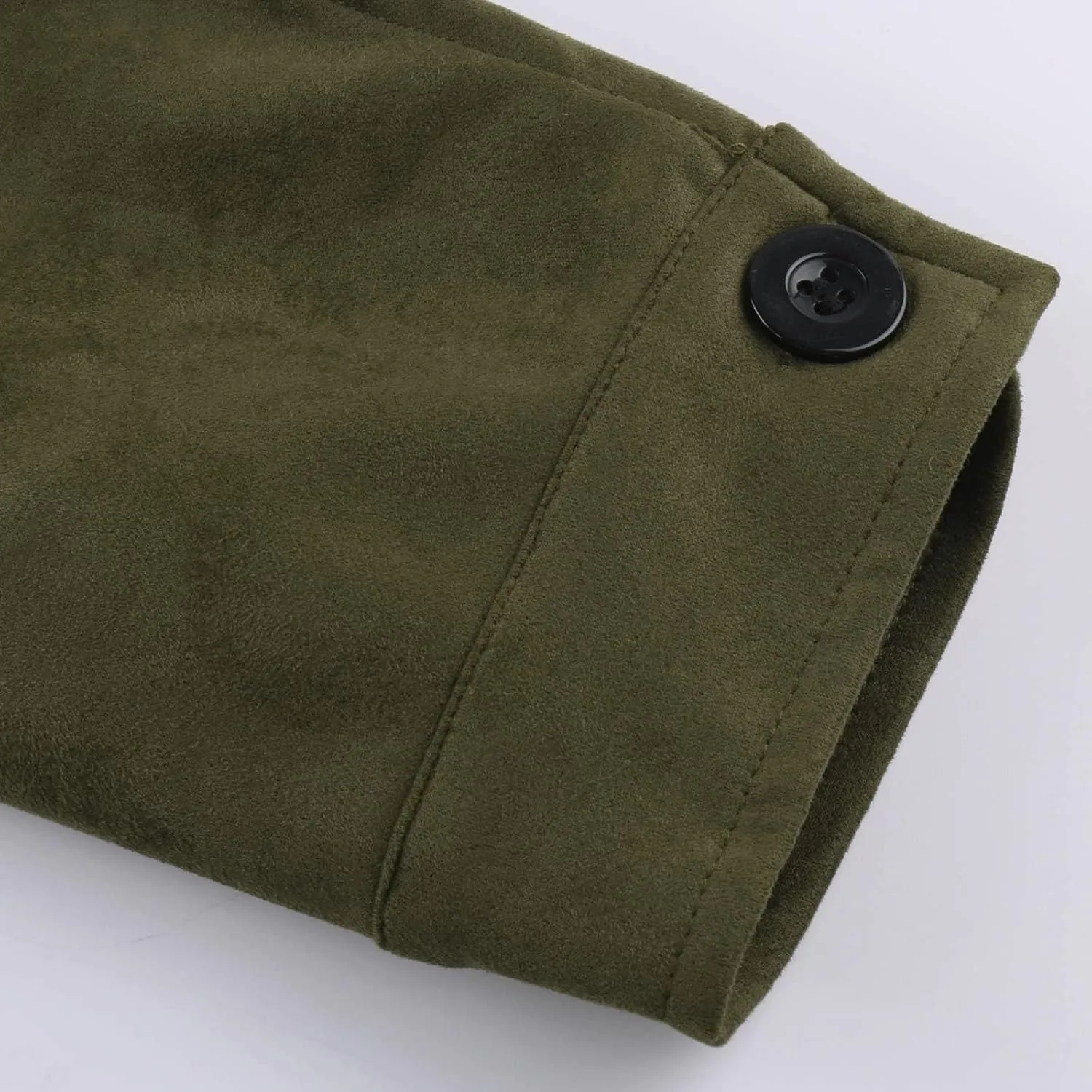Mens Faux Suede Leather Jacket Single Breasted Button Down Solid Lapel Neck Outerwear Coat with Pocket for Wedding Prom