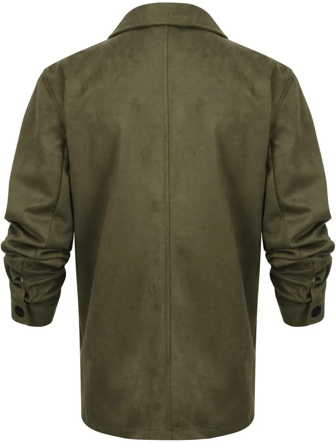 Mens Faux Suede Leather Jacket Single Breasted Button Down Solid Lapel Neck Outerwear Coat with Pocket for Wedding Prom