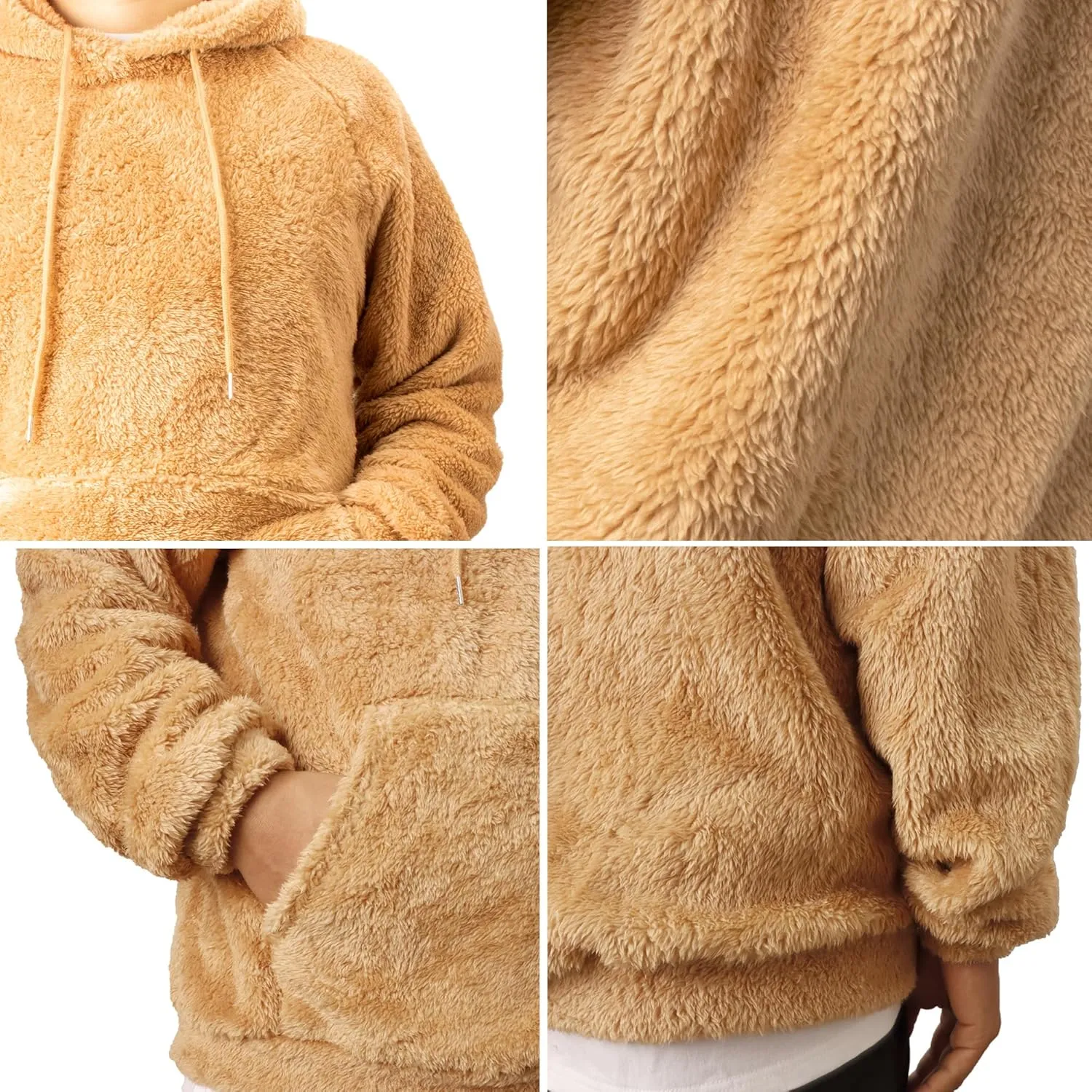 Mens Fuzzy Sherpa Hoodie Sweatshirt Long Sleeve Fashion Pullover Fall Outwear Winter Hooded