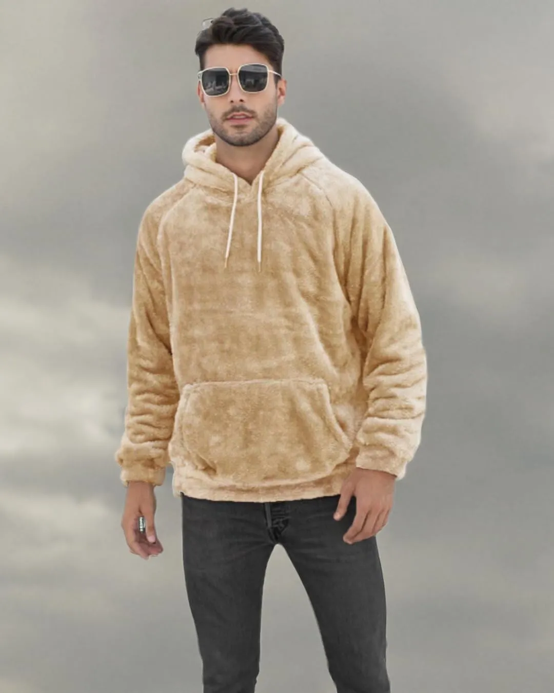 Mens Fuzzy Sherpa Hoodie Sweatshirt Long Sleeve Fashion Pullover Fall Outwear Winter Hooded