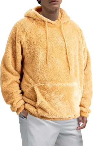 Mens Fuzzy Sherpa Hoodie Sweatshirt Long Sleeve Fashion Pullover Fall Outwear Winter Hooded