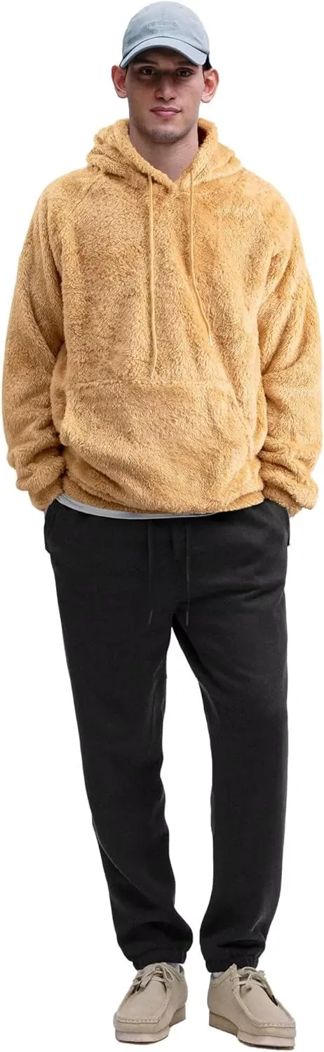 Mens Fuzzy Sherpa Hoodie Sweatshirt Long Sleeve Fashion Pullover Fall Outwear Winter Hooded