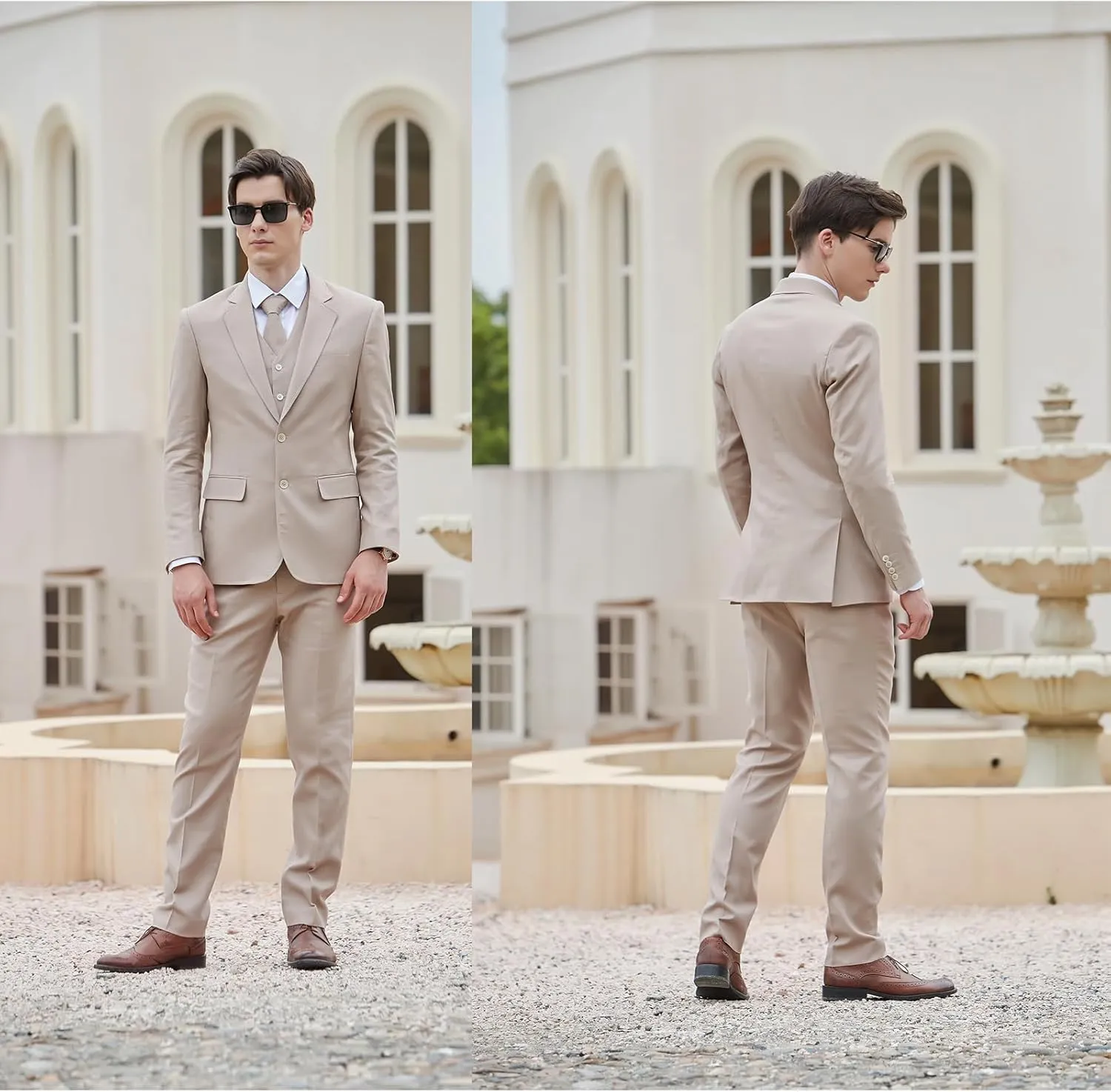 Men's herringbone Linen Suits Beach Wedding Tuxedo Summer Slim Fit Light Weight 3 Pieces