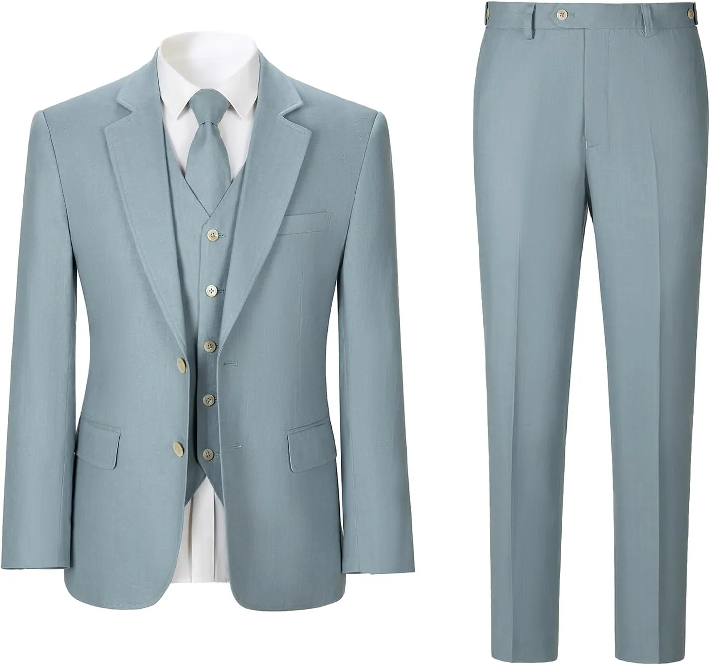 Men's herringbone Linen Suits Beach Wedding Tuxedo Summer Slim Fit Light Weight 3 Pieces