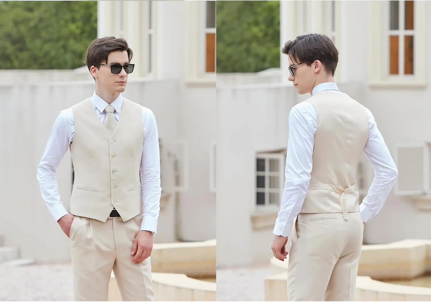 Men's herringbone Linen Suits Beach Wedding Tuxedo Summer Slim Fit Light Weight 3 Pieces