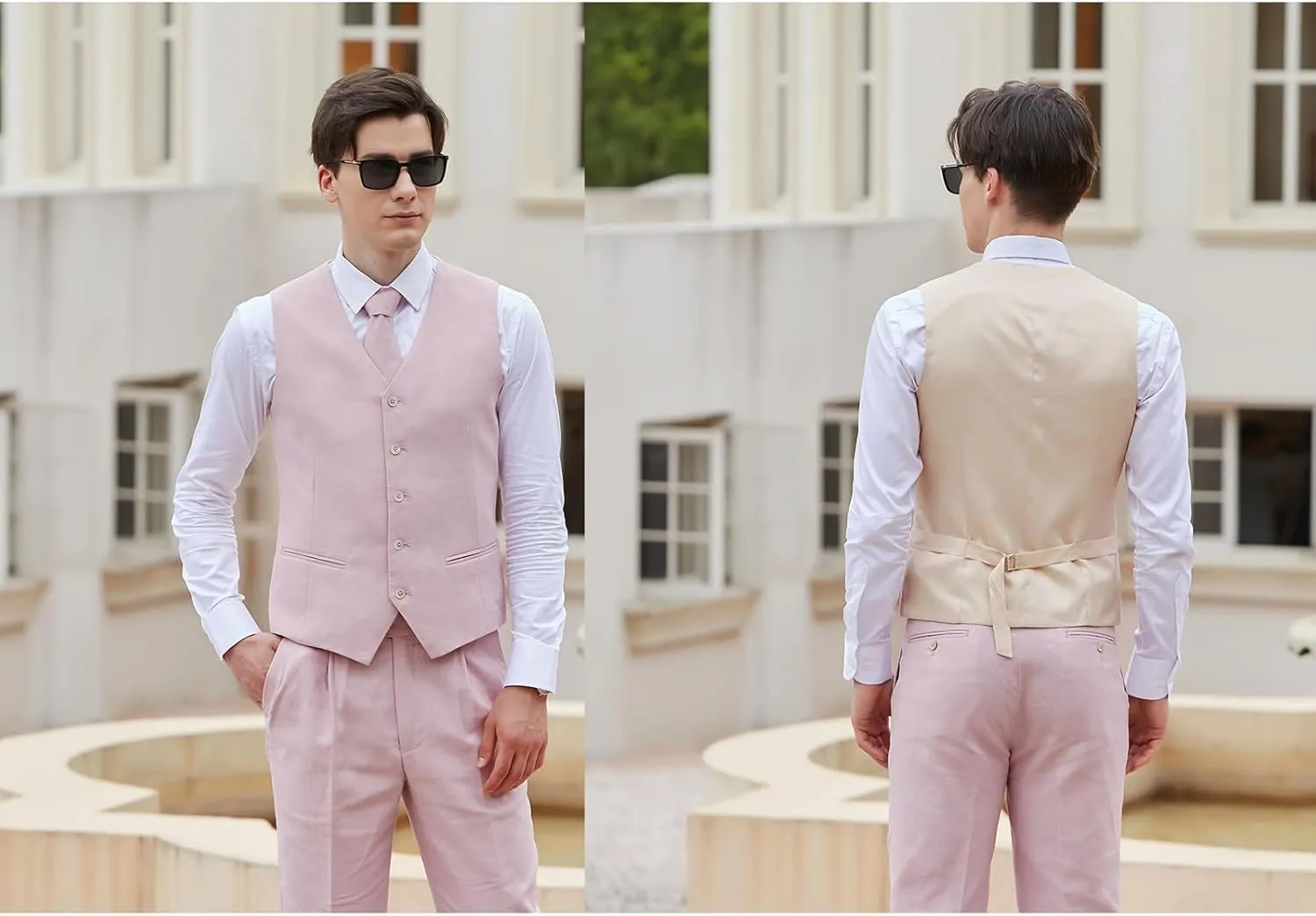 Men's herringbone Linen Suits Beach Wedding Tuxedo Summer Slim Fit Light Weight 3 Pieces