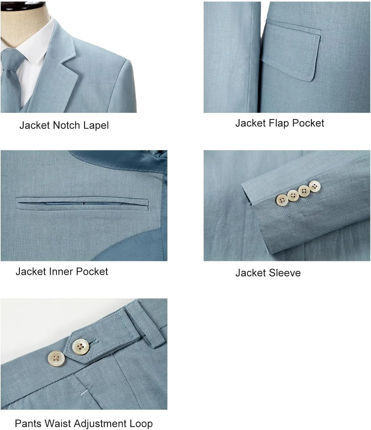 Men's herringbone Linen Suits Beach Wedding Tuxedo Summer Slim Fit Light Weight 3 Pieces