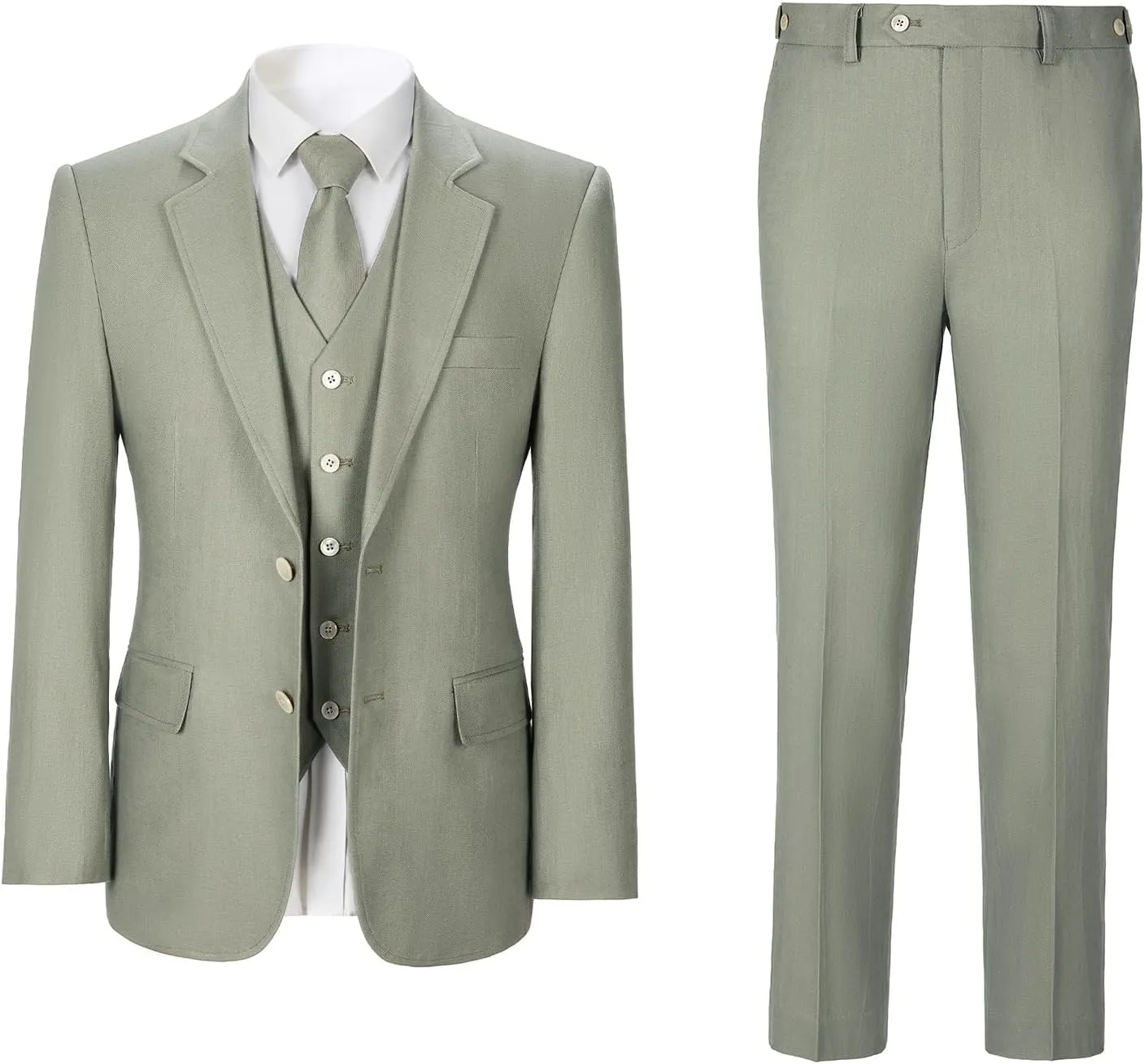 Men's herringbone Linen Suits Beach Wedding Tuxedo Summer Slim Fit Light Weight 3 Pieces