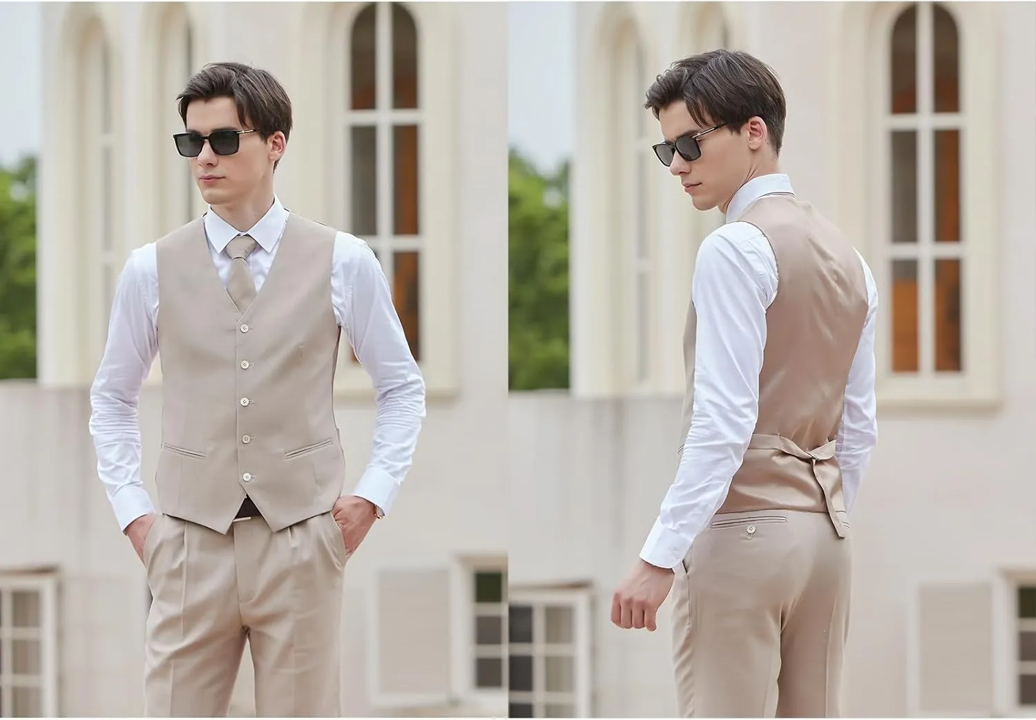 Men's herringbone Linen Suits Beach Wedding Tuxedo Summer Slim Fit Light Weight 3 Pieces