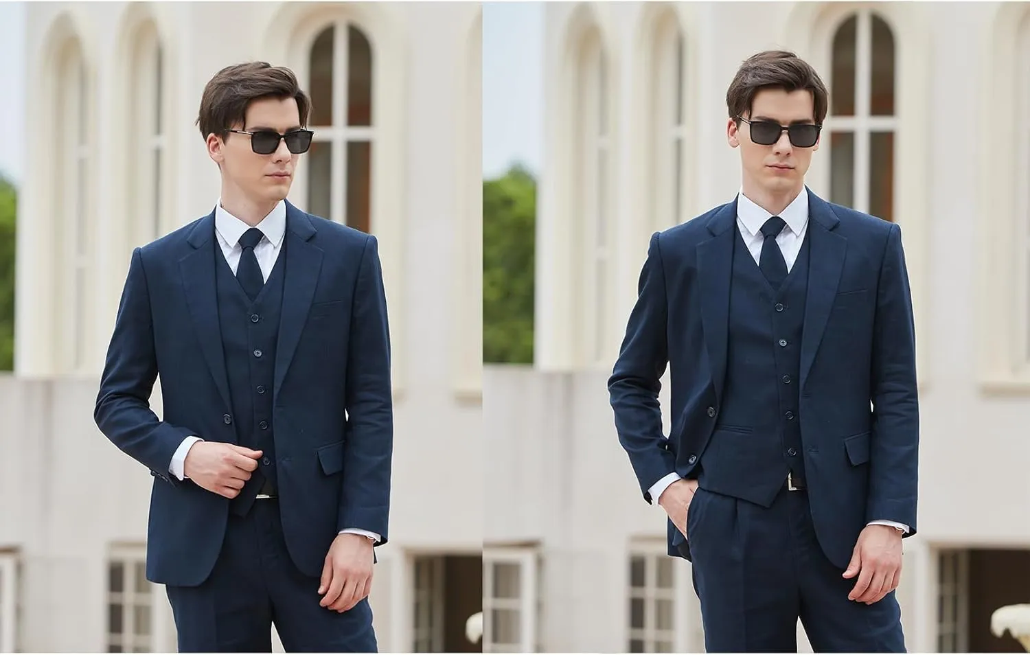 Men's herringbone Linen Suits Beach Wedding Tuxedo Summer Slim Fit Light Weight 3 Pieces