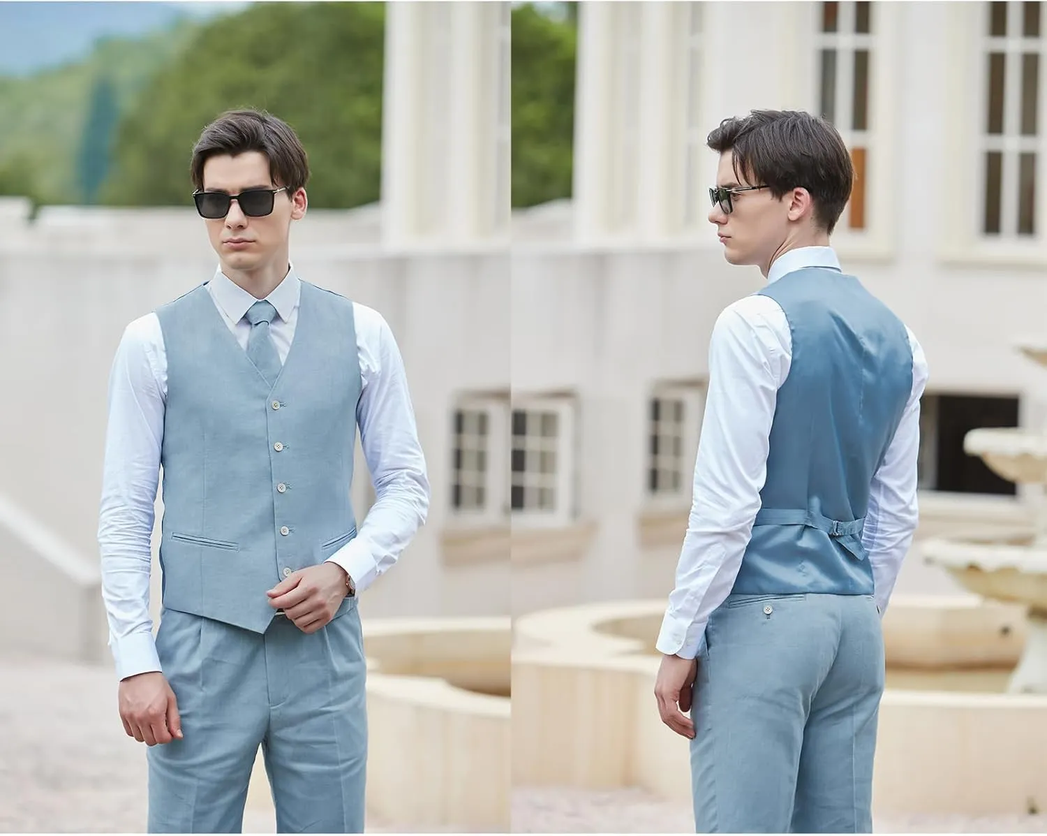 Men's herringbone Linen Suits Beach Wedding Tuxedo Summer Slim Fit Light Weight 3 Pieces