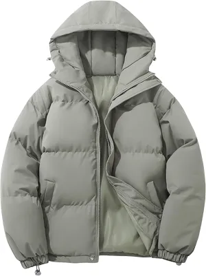 Mens High Neck Hooded Zipper Parka Casual Warm Fashion Puffer Jacket Stylish Design Cotton-Padded Coat