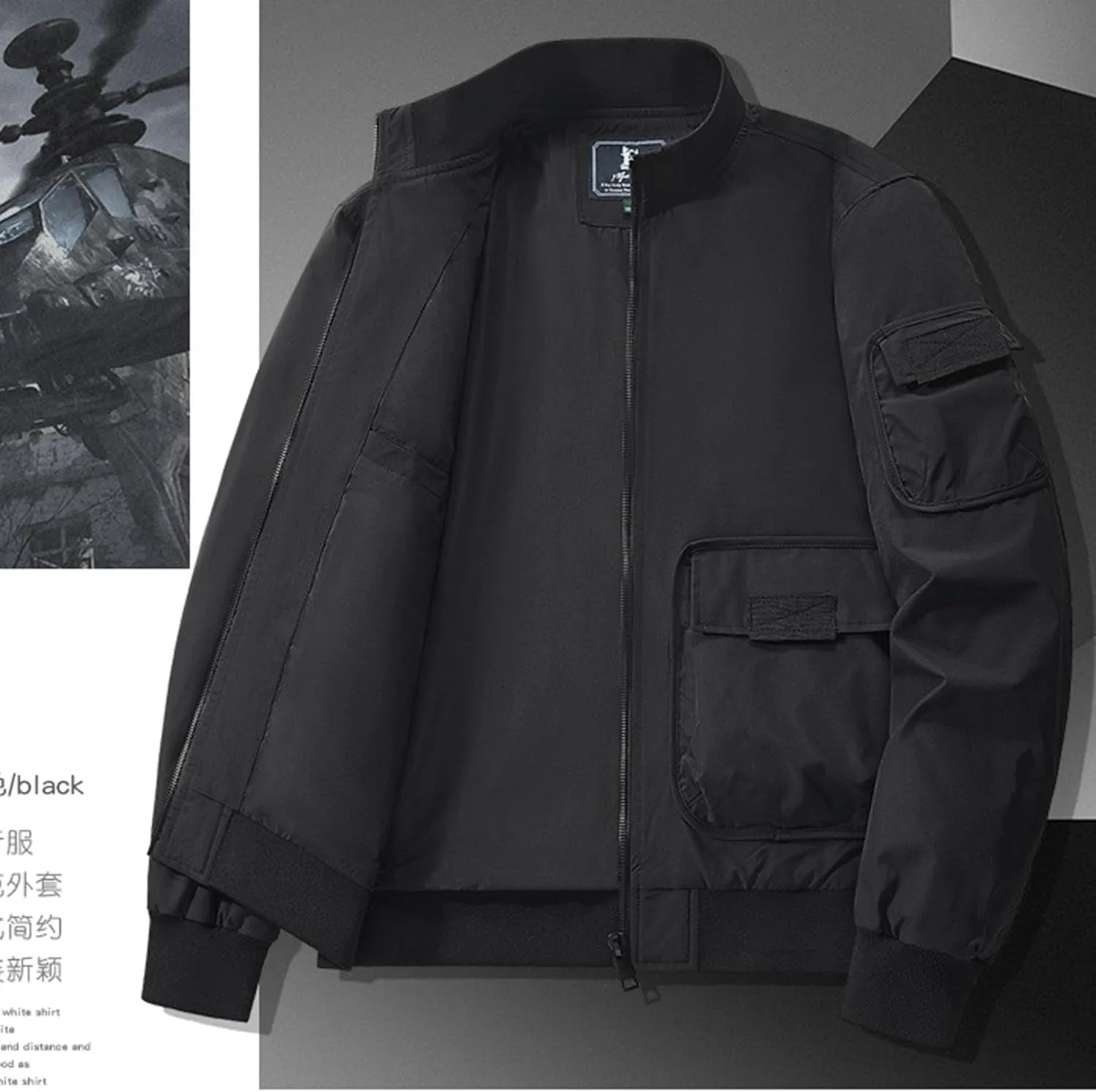 Mens Jacket Thick Thermal Cotton Softshell Jacket Solid Color Retro Flight Jacket Hooded Jacket Lined Rain Shell Jacket