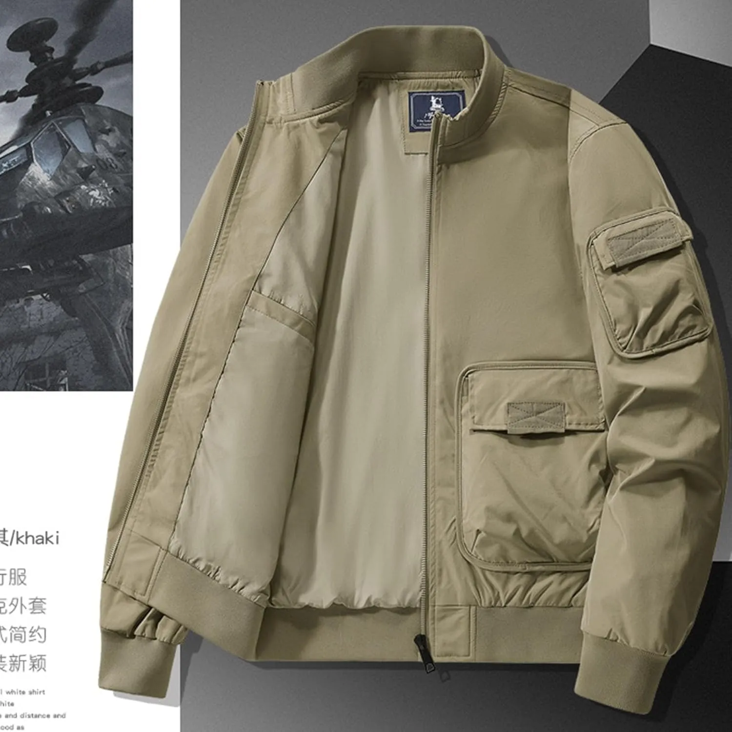 Mens Jacket Thick Thermal Cotton Softshell Jacket Solid Color Retro Flight Jacket Hooded Jacket Lined Rain Shell Jacket