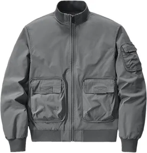 Mens Jacket Thick Thermal Cotton Softshell Jacket Solid Color Retro Flight Jacket Hooded Jacket Lined Rain Shell Jacket