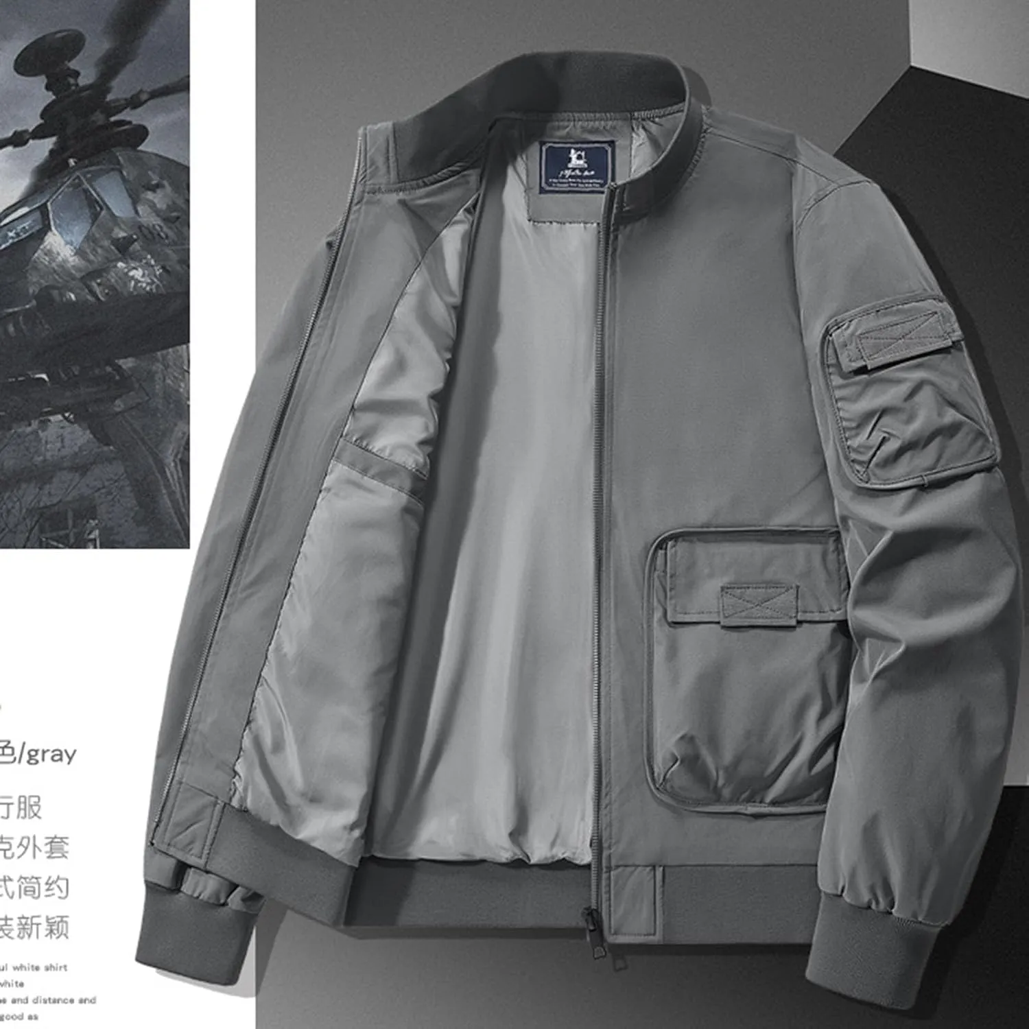 Mens Jacket Thick Thermal Cotton Softshell Jacket Solid Color Retro Flight Jacket Hooded Jacket Lined Rain Shell Jacket