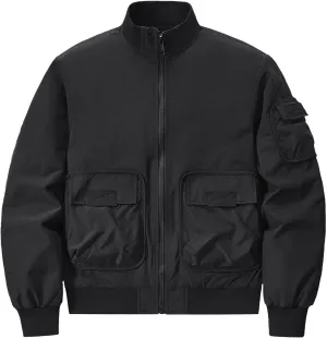 Mens Jacket Thick Thermal Cotton Softshell Jacket Solid Color Retro Flight Jacket Hooded Jacket Lined Rain Shell Jacket