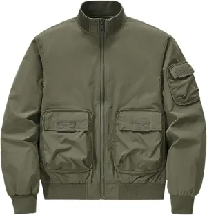 Mens Jacket Thick Thermal Cotton Softshell Jacket Solid Color Retro Flight Jacket Hooded Jacket Lined Rain Shell Jacket