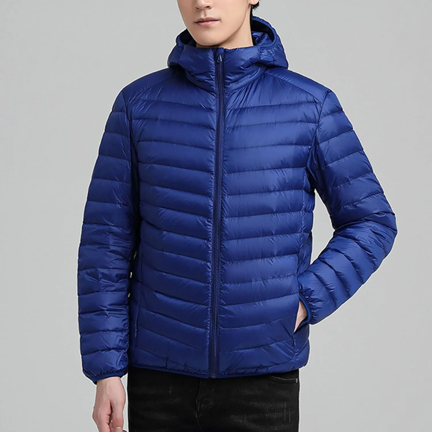 Mens Jackets Casual Spring Fall Warm Winter Padded Coats Outdoor Hooded Jacket Fleece Lined Coat Zip Up Coat with Pocket