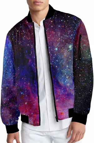 Mens Light Jacket Space Pattern with Planets and Stars Varsity Bomber Jackets for Men Graphic Print Fashion Coats