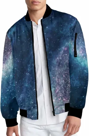 Mens Light Jacket Space Pattern with Planets and Stars Varsity Bomber Jackets for Men Graphic Print Fashion Coats