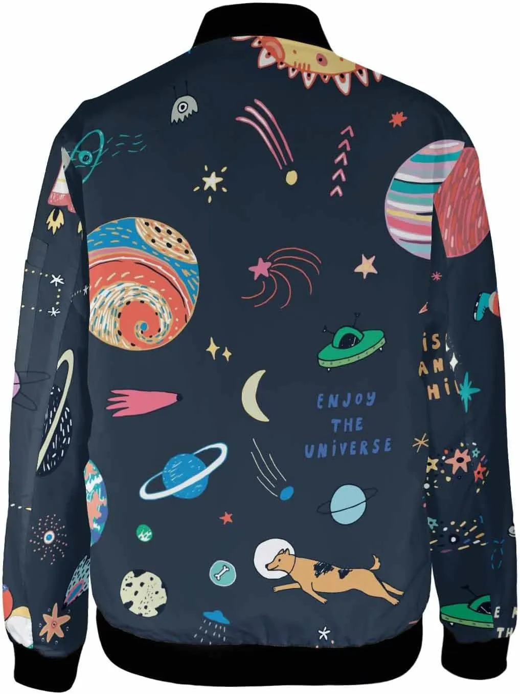 Mens Light Jacket Space Pattern with Planets and Stars Varsity Bomber Jackets for Men Graphic Print Fashion Coats