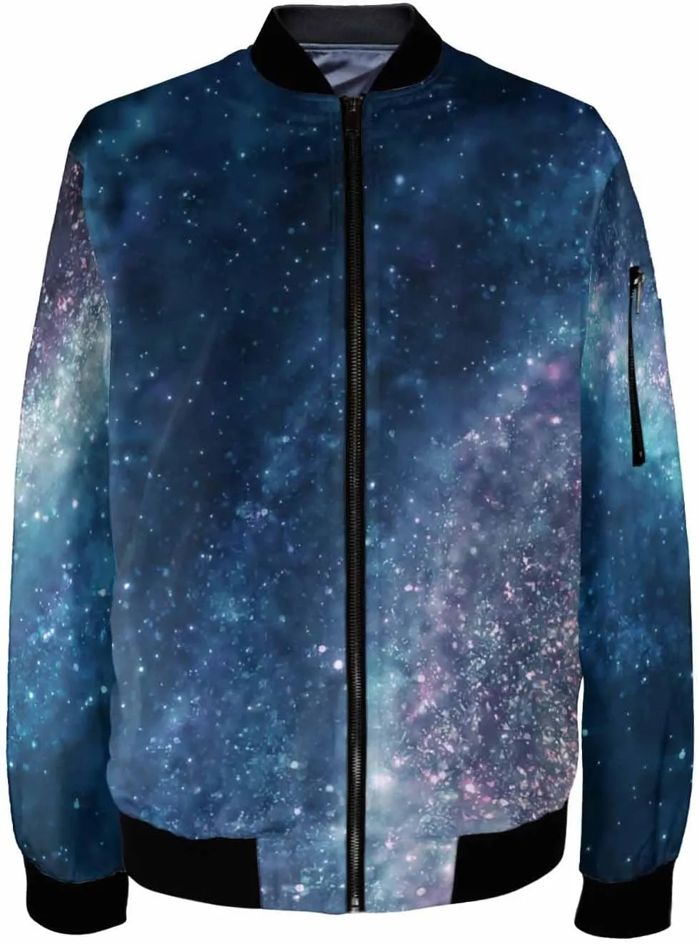 Mens Light Jacket Space Pattern with Planets and Stars Varsity Bomber Jackets for Men Graphic Print Fashion Coats