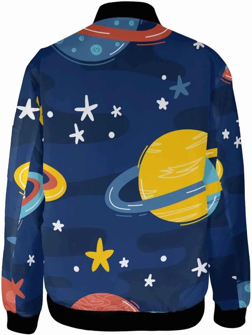 Mens Light Jacket Space Pattern with Planets and Stars Varsity Bomber Jackets for Men Graphic Print Fashion Coats