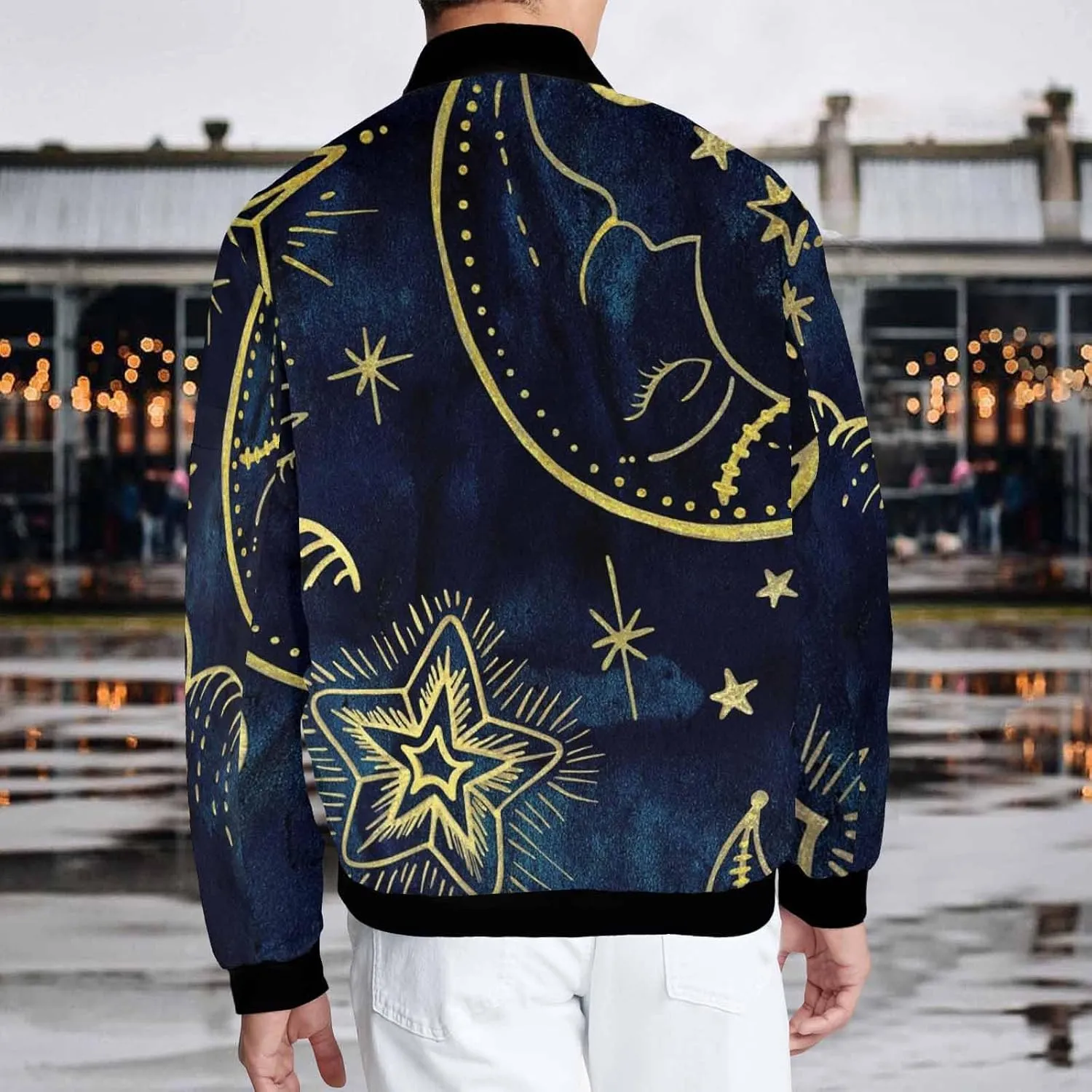 Mens Light Jacket Space Pattern with Planets and Stars Varsity Bomber Jackets for Men Graphic Print Fashion Coats