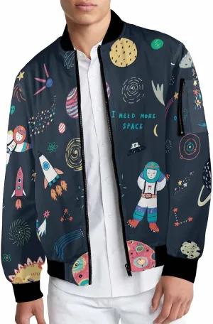 Mens Light Jacket Space Pattern with Planets and Stars Varsity Bomber Jackets for Men Graphic Print Fashion Coats