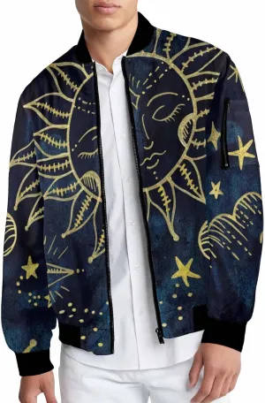 Mens Light Jacket Space Pattern with Planets and Stars Varsity Bomber Jackets for Men Graphic Print Fashion Coats