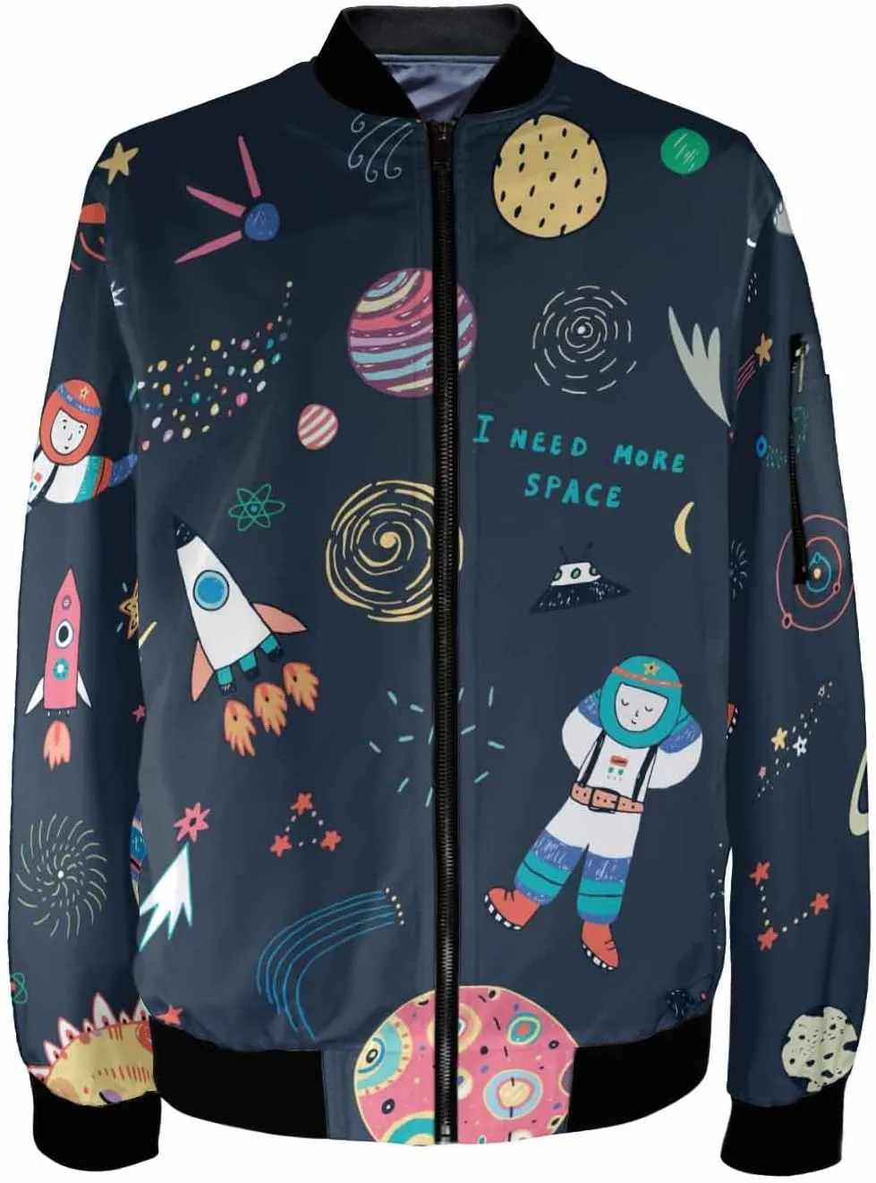 Mens Light Jacket Space Pattern with Planets and Stars Varsity Bomber Jackets for Men Graphic Print Fashion Coats