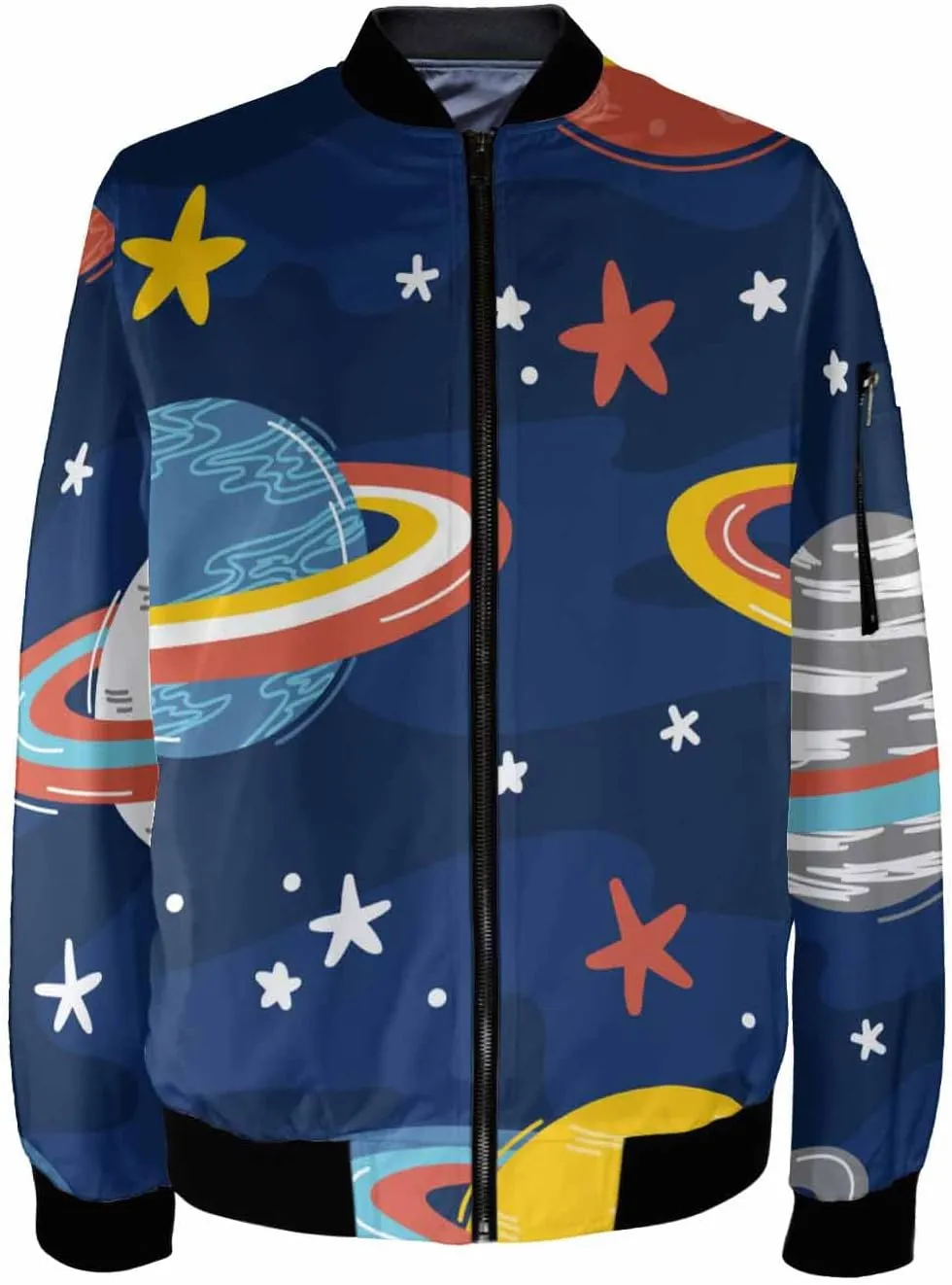 Mens Light Jacket Space Pattern with Planets and Stars Varsity Bomber Jackets for Men Graphic Print Fashion Coats