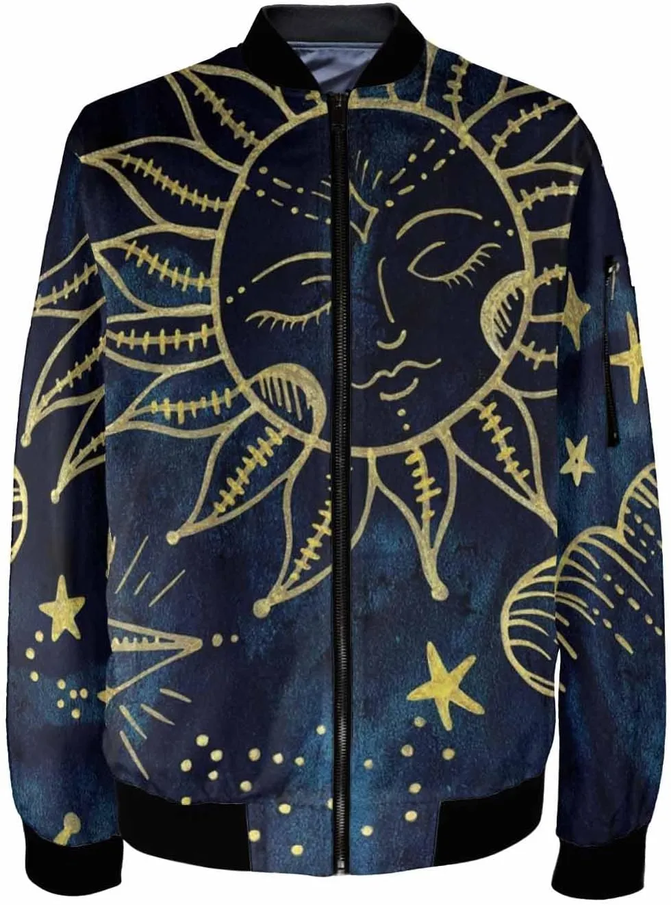 Mens Light Jacket Space Pattern with Planets and Stars Varsity Bomber Jackets for Men Graphic Print Fashion Coats