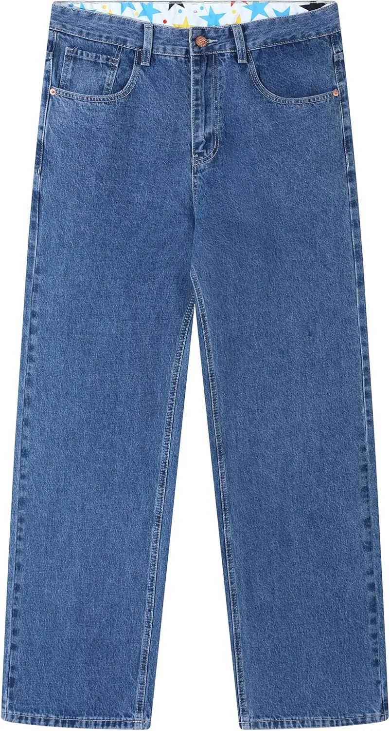 Men's Non-Stretch Relaxed Fit Wide-Leg Baggy Jeans Pants