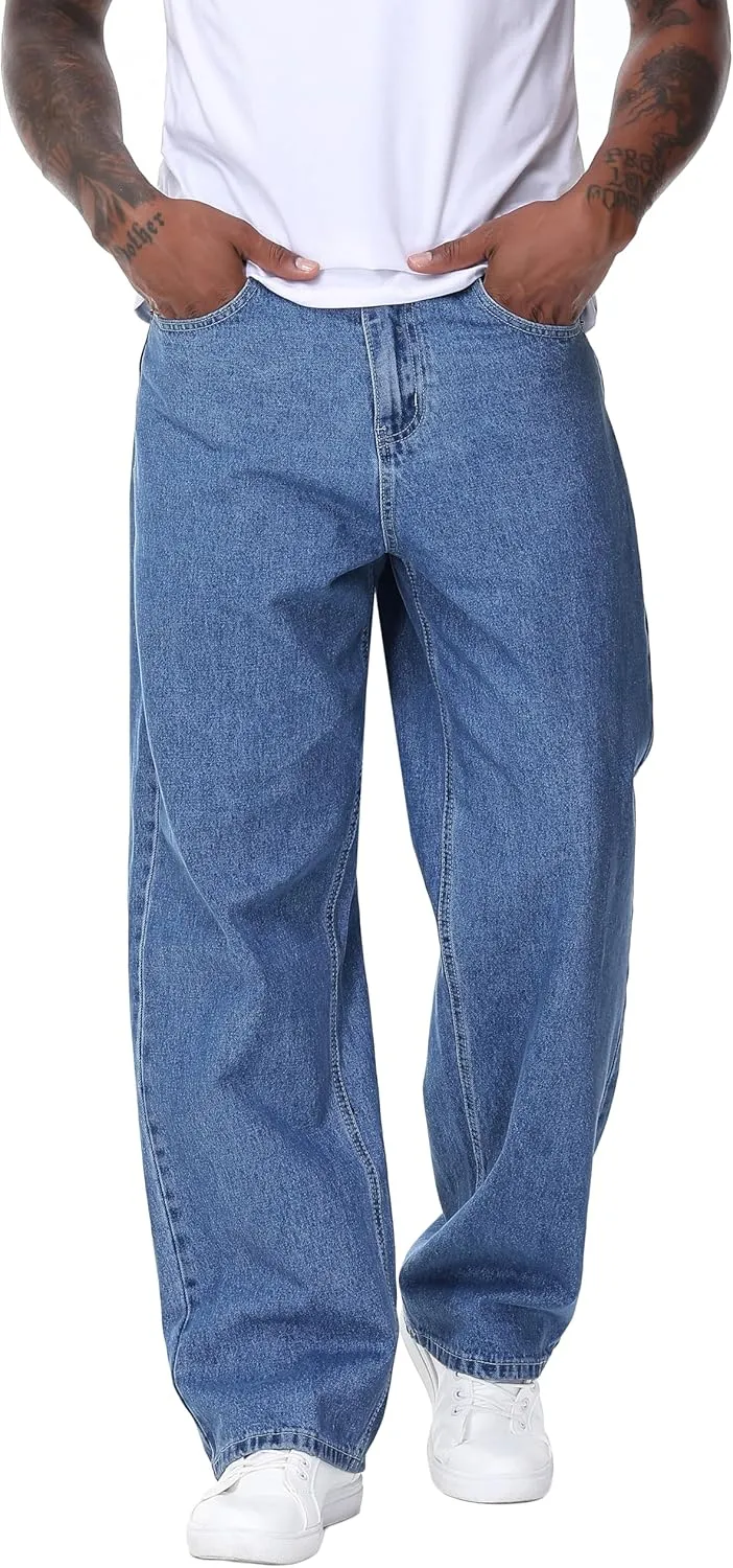 Men's Non-Stretch Relaxed Fit Wide-Leg Baggy Jeans Pants
