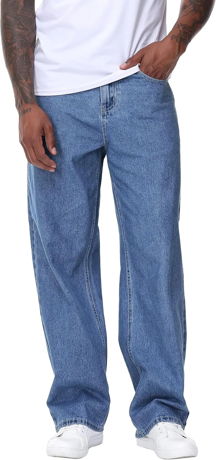 Men's Non-Stretch Relaxed Fit Wide-Leg Baggy Jeans Pants