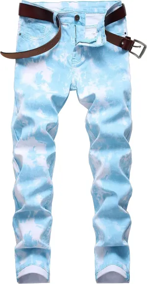 Mens Printed Jeans - Premium Jeans for Men Slim Fit - Skinny Stretch Denim Printed Pants for Men