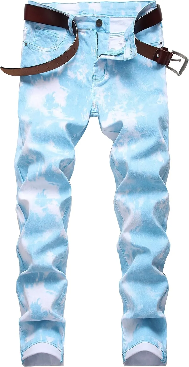 Mens Printed Jeans - Premium Jeans for Men Slim Fit - Skinny Stretch Denim Printed Pants for Men
