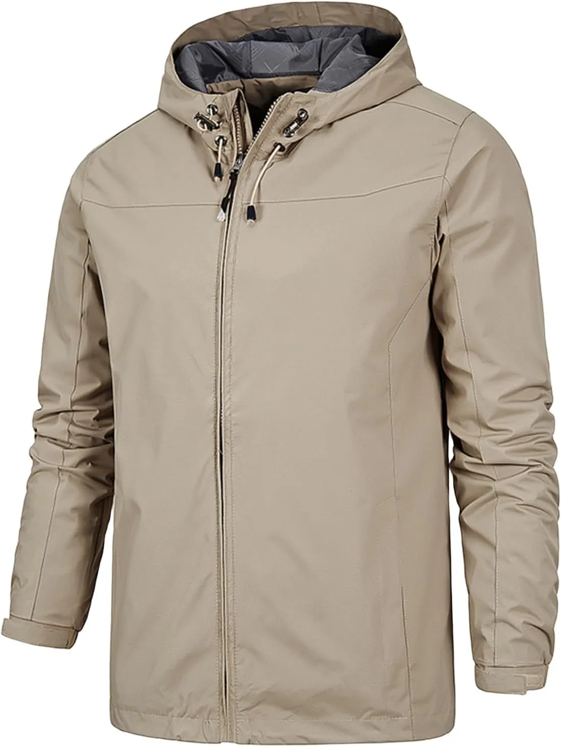 Men's Rain Jacket with Hooded Spring Summer Water Resistant Windbreaker Tactical Hiking Travel Camping Outdoor Raincoat