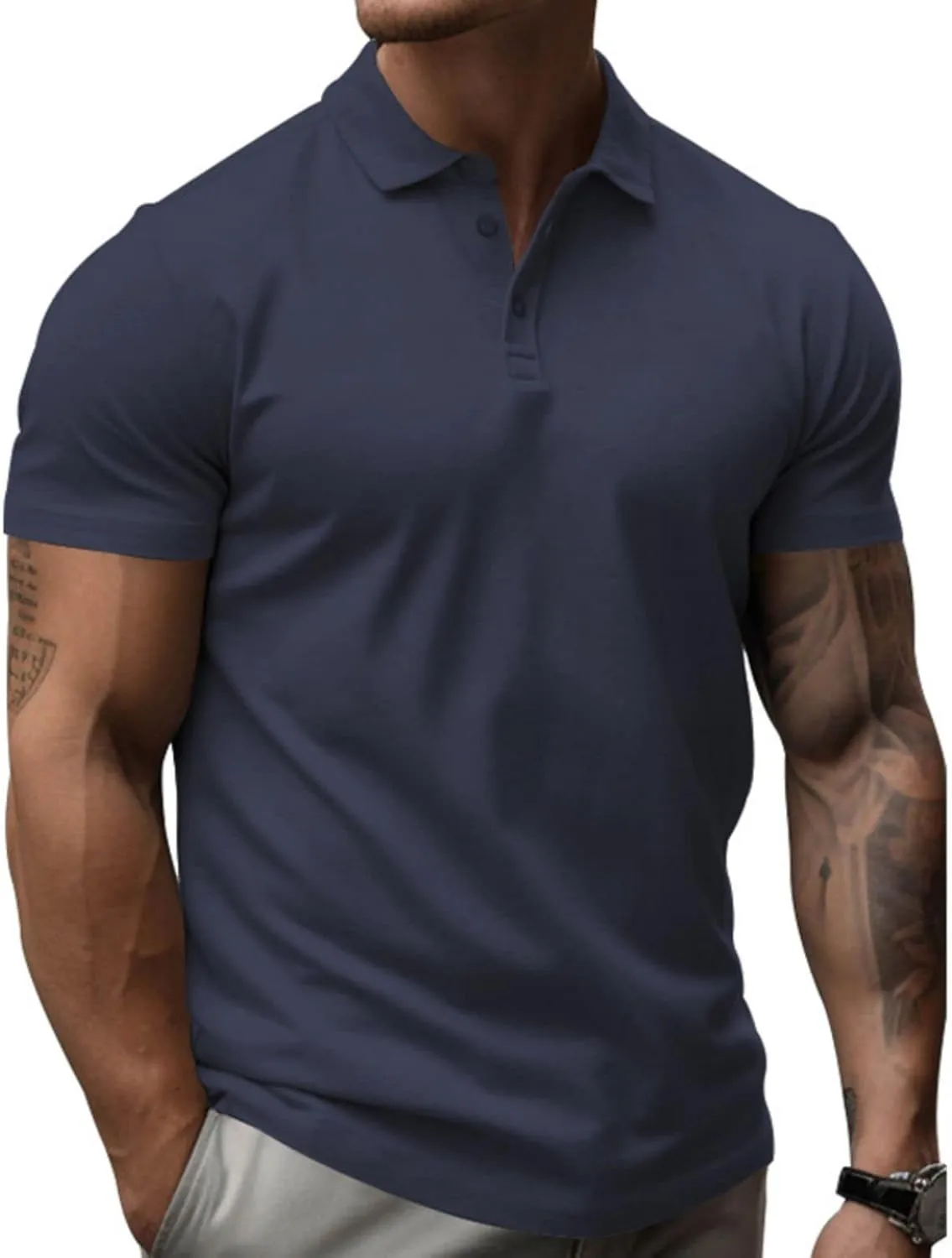Men's Short Sleeve Polo Shirts Midweight T-Shirts Casual Athletic Moisture Wicking Quick-Dry Golf Polos for Men