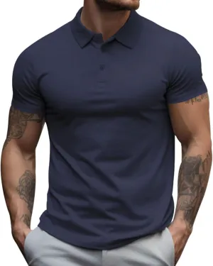 Men's Short Sleeve Polo Shirts Midweight T-Shirts Casual Athletic Moisture Wicking Quick-Dry Golf Polos for Men