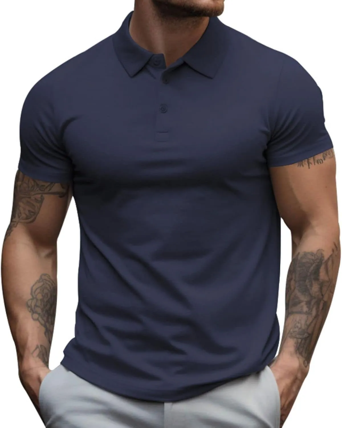 Men's Short Sleeve Polo Shirts Midweight T-Shirts Casual Athletic Moisture Wicking Quick-Dry Golf Polos for Men