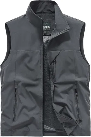 Mens Sleeveless Vest Outerwear Summer Outdoors Safari Vests Travel Photo Work Fishing Cargo Vest Multi-pockets, Large
